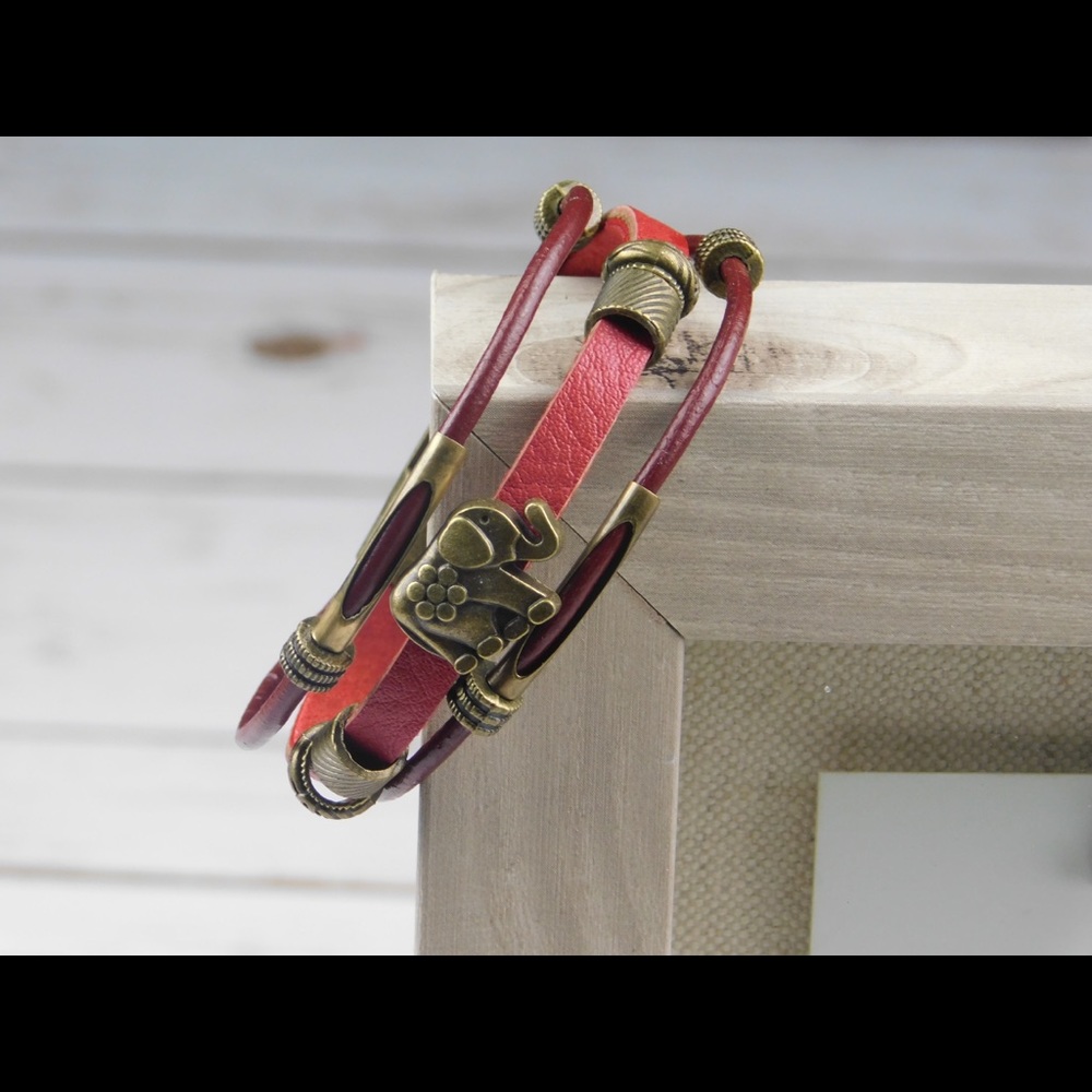 Red Leather Elephant Bracelet